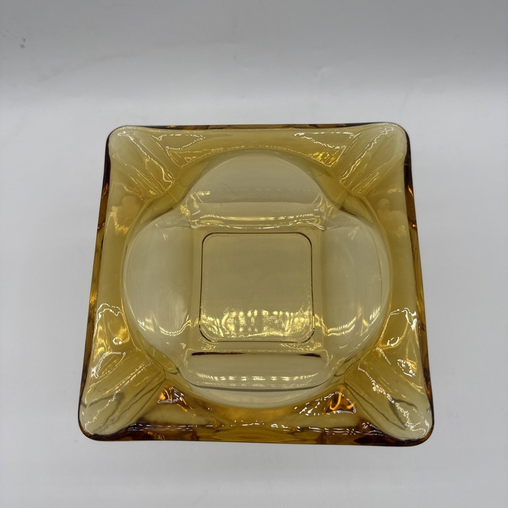 Anchor Hocking Vintage MCM Design Large 6" Amber Square‎ Glass Ashtray
